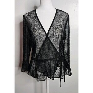 Black Sheer Lace Cardigan Women 12 Goth Whimsigoth Bell Sleeve Y2K Fairy Grunge